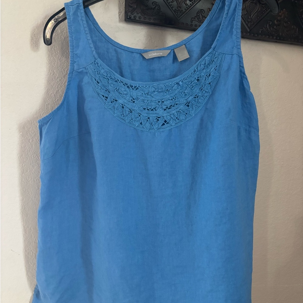 Liz Claiborne Indigo Blue Sleeveless Top 100% linen